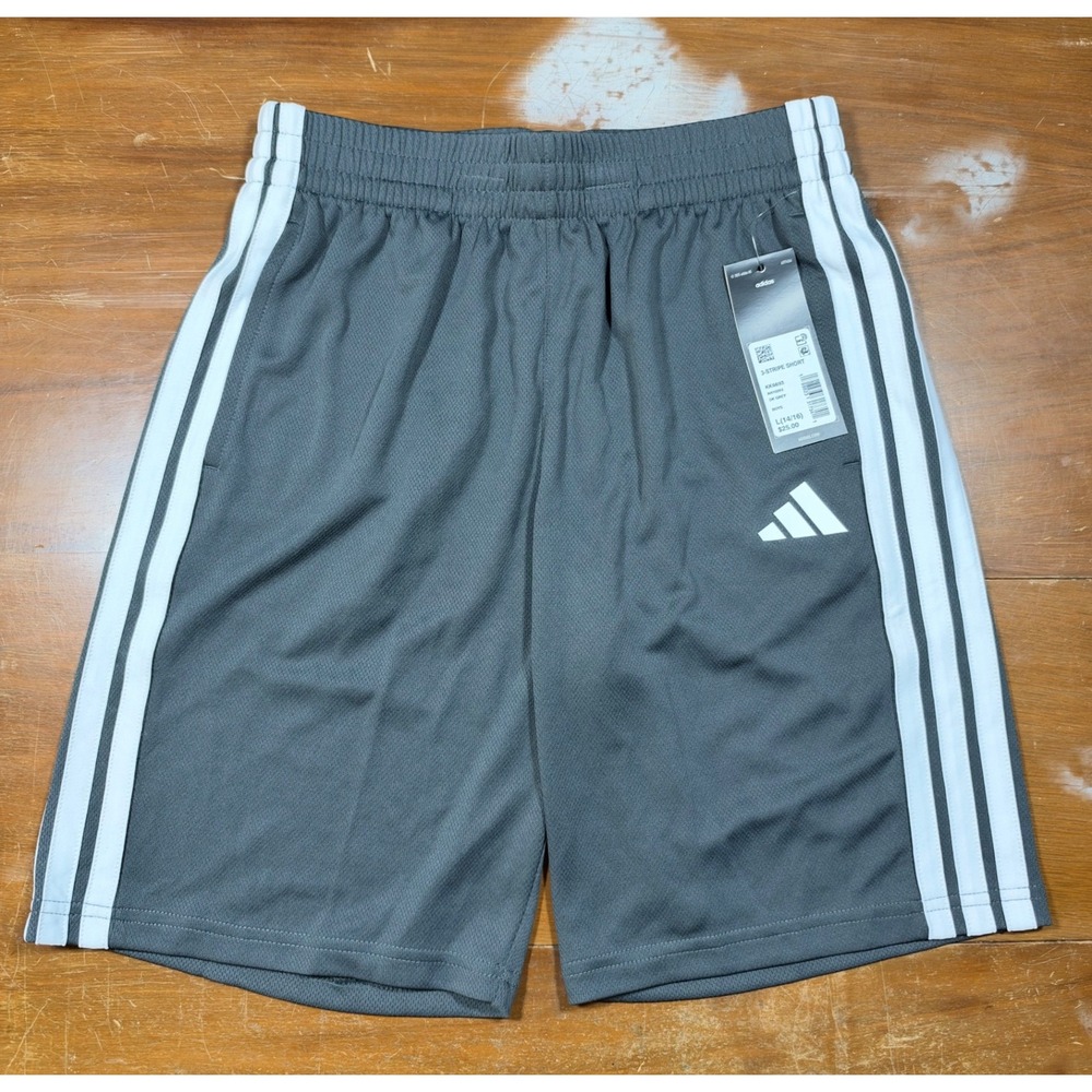 NWT Adidas 3-Stripe Short Boys L(14/16) Dark Grey AH10293 Athletic Mesh
